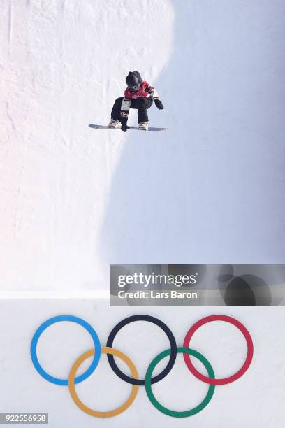 Laurie Blouin of Canada practices prior to the Snowboard - Ladies' Big Air Final on day 13 of the PyeongChang 2018 Winter Olympic Games at Phoenix...