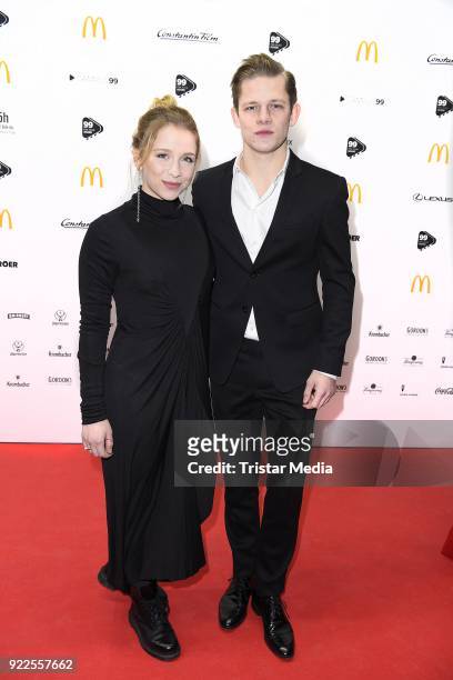 Anna Lena Klenke and Max von der Groeben attend the 99Fire-Films-Award on February 21, 2018 in Berlin, Germany.