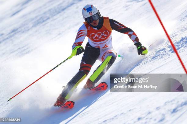 Istok Rodes of Croatia competes during the Men's Slalom on day 13 of the PyeongChang 2018 Winter Olympic Games at Yongpyong Alpine Centre on February...