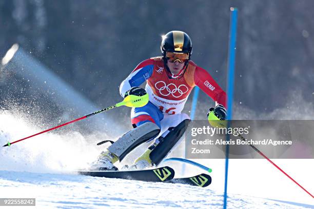 Victor Muffat-jeandet of France competes during the Alpine Skiing Men's Slalom at Yongpyong Alpine Centre on February 22, 2018 in Pyeongchang-gun,...