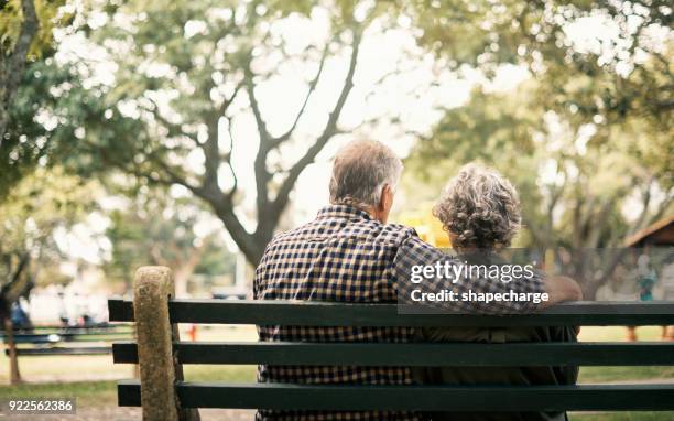 oude liefde is de ware liefde - park bench stockfoto's en -beelden