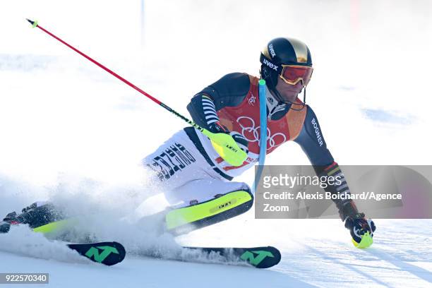 Fritz Dopfer of Germany competes during the Alpine Skiing Men's Slalom at Yongpyong Alpine Centre on February 22, 2018 in Pyeongchang-gun, South...