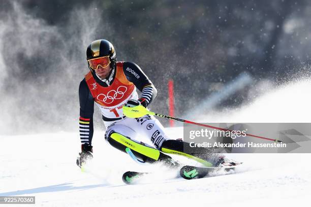 Fritz Dopfer of Germany competes during the Men's Slalom on day 13 of the PyeongChang 2018 Winter Olympic Games at Yongpyong Alpine Centre on...