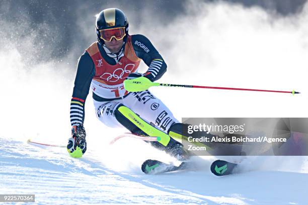 Fritz Dopfer of Germany competes during the Alpine Skiing Men's Slalom at Yongpyong Alpine Centre on February 22, 2018 in Pyeongchang-gun, South...