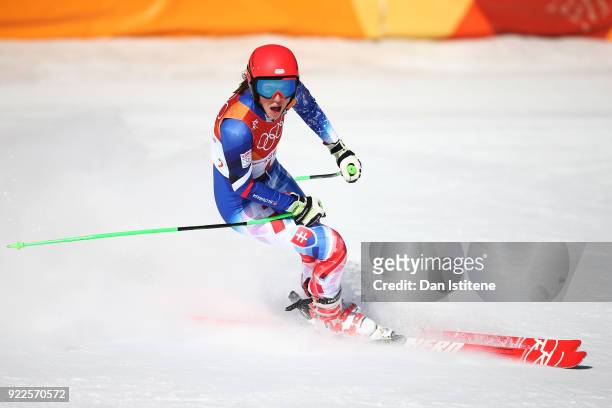 Petra Vlhova of Slovakia reacts during the Ladies' Alpine Combined on day thirteen of the PyeongChang 2018 Winter Olympic Games at Yongpyong Alpine...