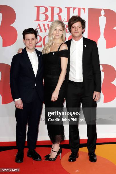 Dot Major, Hannah Reid and Dan Rothman of London Grammar attend The BRIT Awards 2018 held at The O2 Arena on February 21, 2018 in London, England.