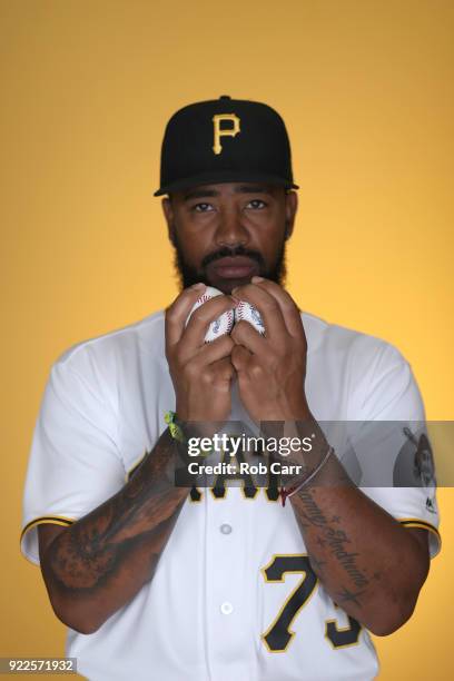 Felipe Rivero of the Pittsburgh Pirates poses for a photo during photo days at LECOM Park on February 21, 2018 in Bradenton, Florida.