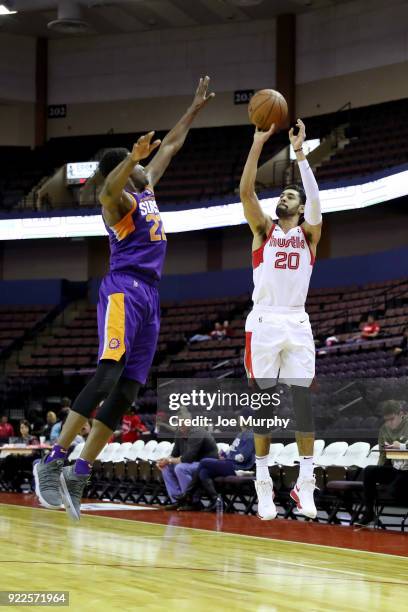 Jeremy Morgan of the Memphis Hustle shoots the ball against Northern Arizona Suns during an NBA G-League game on February 21, 2018 at Landers Center...