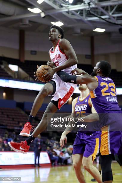 Shaquille Thomas of the Memphis Hustle shoots the ball against the Northern Arizona Suns during an NBA G-League game on February 21, 2018 at Landers...