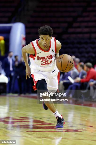 Frazier of the Memphis Hustle handles the ball against Northern Arizona Suns during an NBA G-League game on February 21, 2018 at Landers Center in...