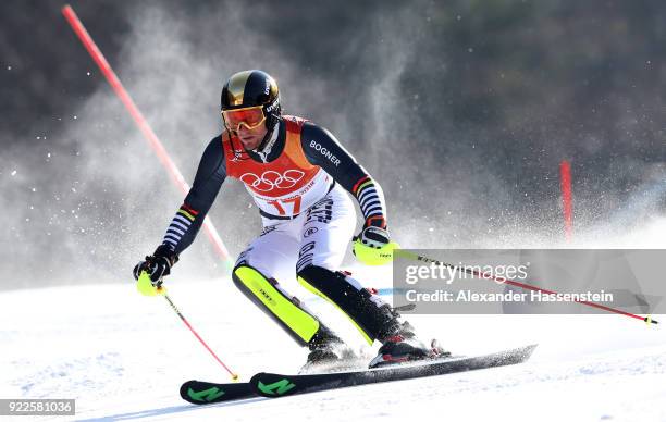 Fritz Dopfer of Germany competes during the Men's Slalom on day 13 of the PyeongChang 2018 Winter Olympic Games at Yongpyong Alpine Centre on...