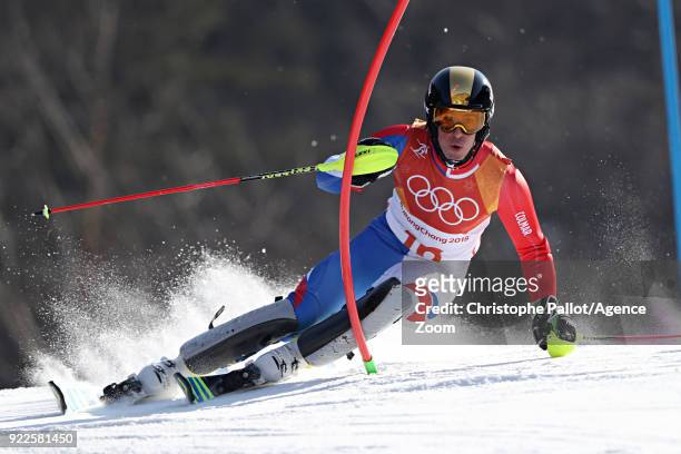 Victor Muffat-jeandet of France competes during the Alpine Skiing Men's Slalom at Yongpyong Alpine Centre on February 22, 2018 in Pyeongchang-gun,...