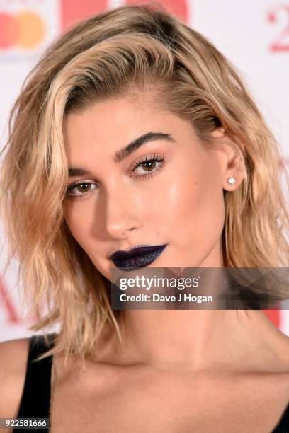 Hailey Baldwin attends The BRIT Awards 2018 held at The O2 Arena on February 21, 2018 in London, England.