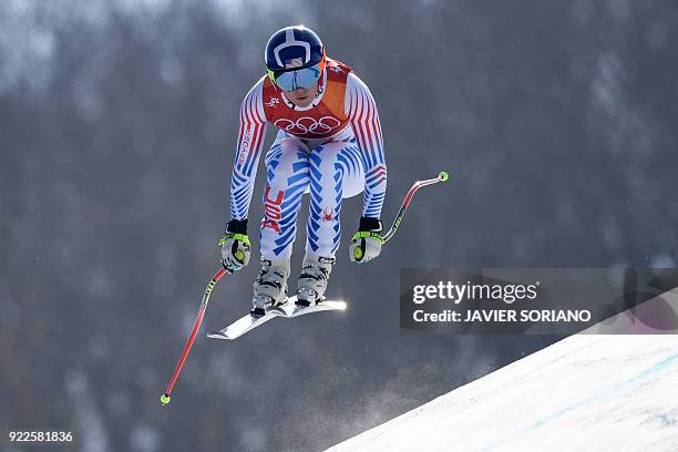 S Lindsey Vonn competes in the Women's Alpine Combined Downhill at the Jeongseon Alpine Center during the Pyeongchang 2018 Winter Olympic Games in...