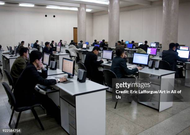 North Korean students using computers in Grand people's study house, Pyongan Province, Pyongyang, North Korea on April 26, 2010 in Pyongyang, North...