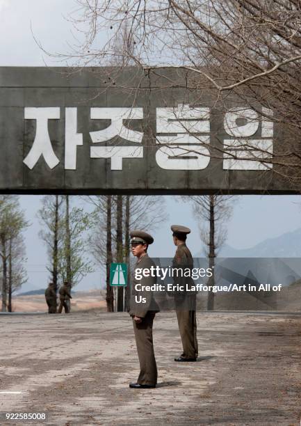 North Korean soldier in the joint security area of the Demilitarized Zone, North Hwanghae Province, Panmunjom, North Korea on April 27, 2010 in...