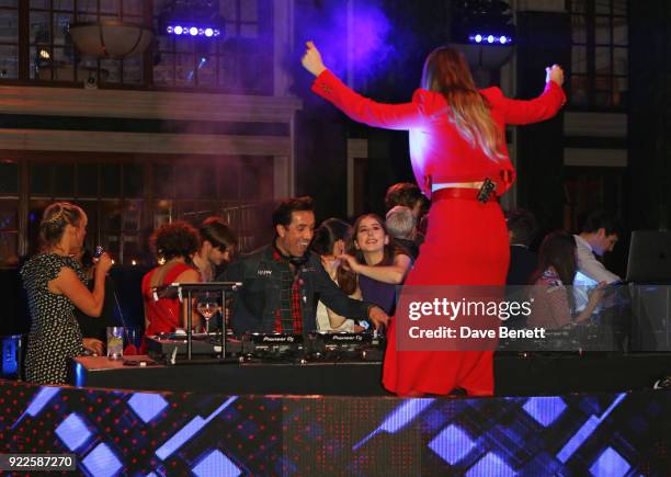 Annie Mac, Nick Grimshaw and Este Haim attend the Universal Music BRIT Awards After-Party 2018 hosted by Soho House and Bacardi at The Ned on...