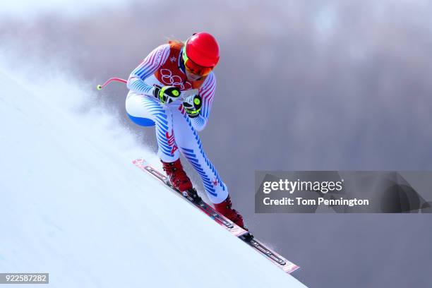 Mikaela Shiffrin of the United States competes during the Ladies' Alpine Combined on day thirteen of the PyeongChang 2018 Winter Olympic Games at...