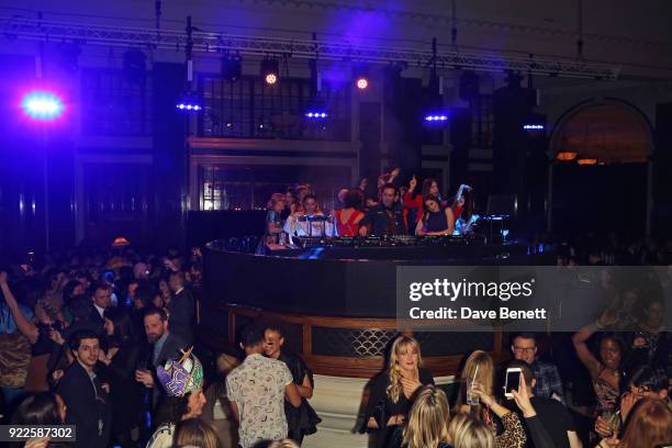 Annie Mac, Nick Grimshaw, Danielle Haim, Alana Haim and Este Haim attend the Universal Music BRIT Awards After-Party 2018 hosted by Soho House and...