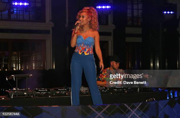 Raye and Jax Jones attend the Universal Music BRIT Awards After-Party 2018 hosted by Soho House and Bacardi at The Ned on February 21, 2018 in...