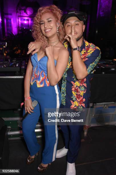 Raye and Jax Jones attend the Universal Music BRIT Awards After-Party 2018 hosted by Soho House and Bacardi at The Ned on February 21, 2018 in...