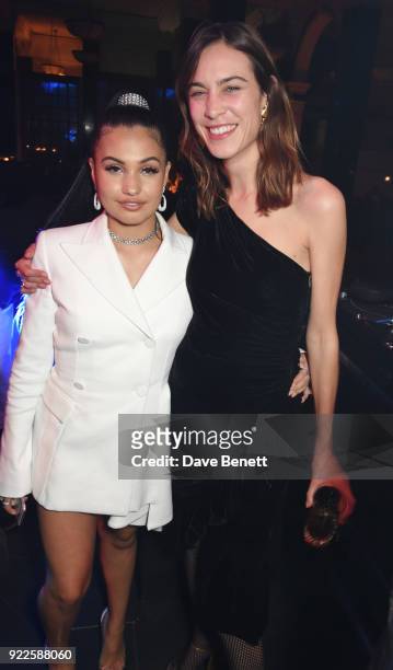 Mabel and Alexa Chung attend the Universal Music BRIT Awards After-Party 2018 hosted by Soho House and Bacardi at The Ned on February 21, 2018 in...