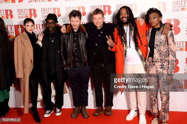 Damon Albarn and Gorillaz attend The BRIT Awards 2018 held at The O2 Arena on February 21, 2018 in London, England.