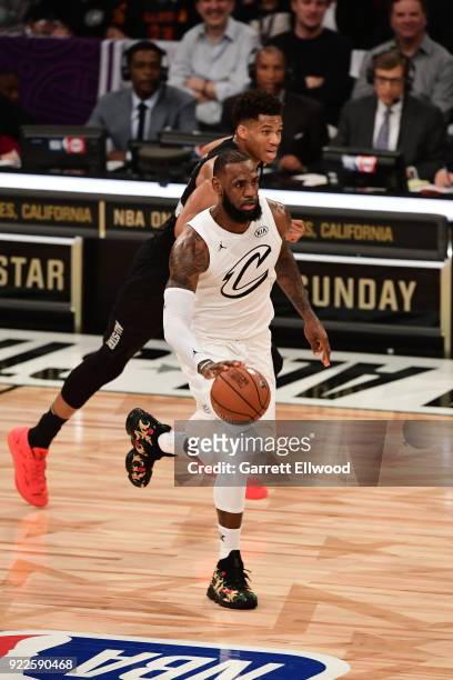 LeBron James of team LeBron handles the ball during the NBA All-Star Game as a part of 2018 NBA All-Star Weekend at STAPLES Center on February 18,...