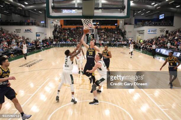 Jarrod Uthoff of the Fort Wayne Mad Ants shoots the ball against Wisconsin Herd on FEBRUARY 21, 2018 at the Menominee Nation Arena in Oshkosh,...