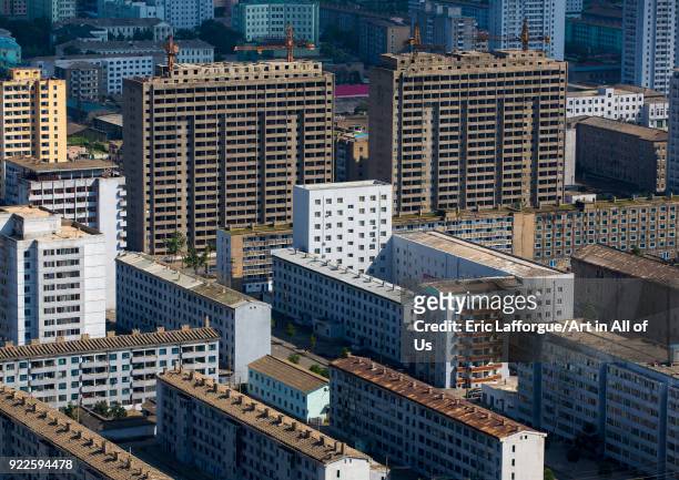 High angle view of buildings in the city center, Pyongan Province, Pyongyang, North Korea on September 9, 2012 in Pyongyang, North Korea.