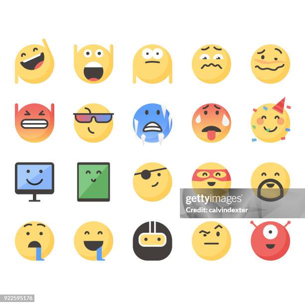 illustrazioni stock, clip art, cartoni animati e icone di tendenza di carino set di emoticon 12 - anthropomorphic smiley face