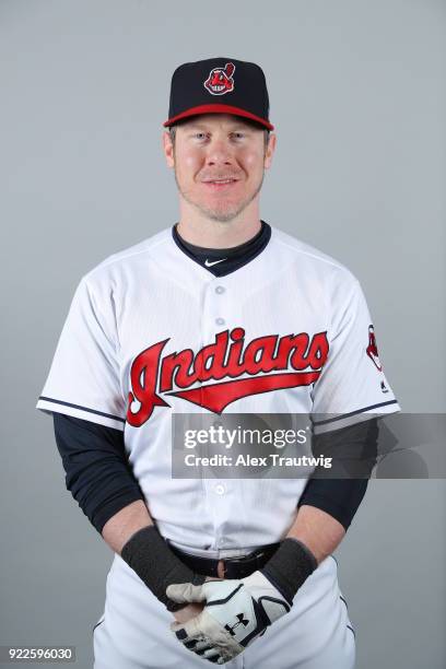 Ryan Hanigan of the Cleveland Indians poses during Photo Day on Wednesday, February 21, 2018 at Goodyear Ballpark in Goodyear, Arizona.