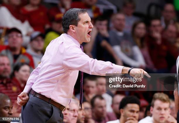 Head coach Steve Prohm of the Iowa State Cyclones directs from the bench in the second half of play against the TCU Horned Frogs at Hilton Coliseum...