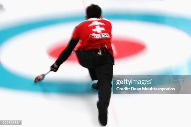 Peter de Cruz of Switzerland conmpete in the Curling Men's Tie-breaker against Great Britain on day thirteen of the PyeongChang 2018 Winter Olympic...