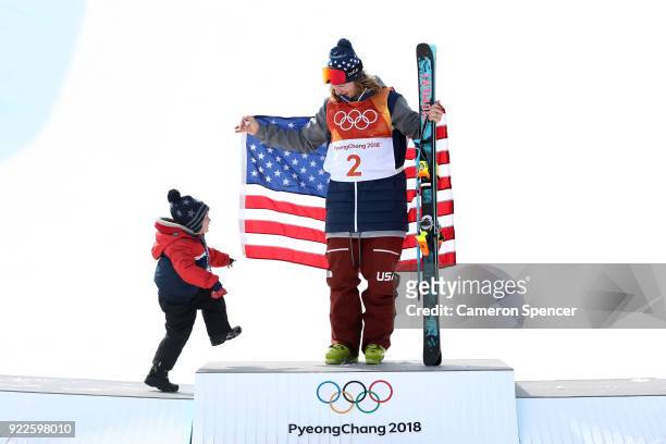 David Wise of the United States celebrates with his family after winning gold in the Freestyle Skiing Men's Ski Halfpipe Final on day thirteen of the...
