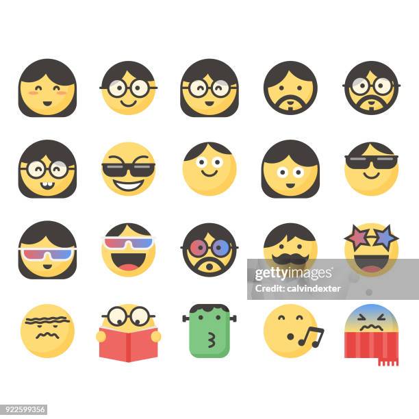 ilustraciones, im�ágenes clip art, dibujos animados e iconos de stock de emoticonos lindos set 11 - con barba y gafas