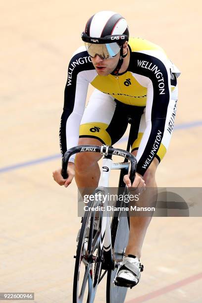 Lee Evans of Wellington competes in the Elite Men Sprint Qualifying during the New Zealand Track Cycling Championships on February 22, 2018 in...