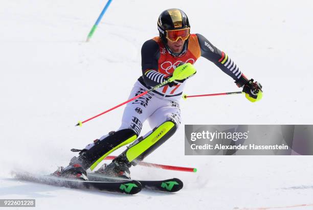 Fritz Dopfer of Germany competes during the Men's Slalom on day 13 of the PyeongChang 2018 Winter Olympic Games at Yongpyong Alpine Centre on...