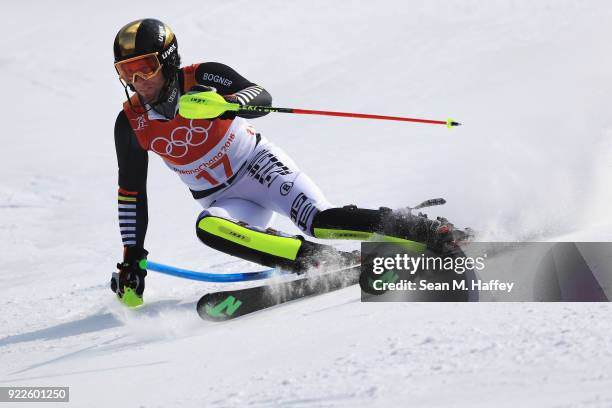 Fritz Dopfer of Germany competes during the Men's Slalom on day 13 of the PyeongChang 2018 Winter Olympic Games at Yongpyong Alpine Centre on...