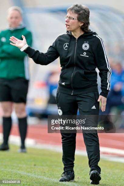 Ulrike Ballweg, Head Coach of U16 Girls Germany gestures during UEFA Development Tournament match between U16 Girls Germany and U16 Girls Italy at...