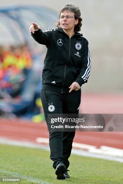 Ulrike Ballweg, Head Coach of U16 Girls Germany gestures during UEFA Development Tournament match between U16 Girls Germany and U16 Girls Italy at...