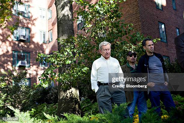 Dick Barfield, a 34 year resident of Stuyvesant Town, left, and David Stern, a 15 year resident, right, listen during a news conference in the...