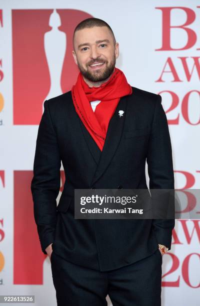 Justin Timberlake attends The BRIT Awards 2018 held at The O2 Arena on February 21, 2018 in London, England.