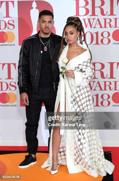 Leigh-Anne Pinnock and Andre Gray attend The BRIT Awards 2018 held at The O2 Arena on February 21, 2018 in London, England.