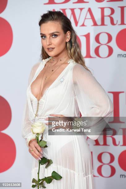 Perrie Edwards of Little Mix attends The BRIT Awards 2018 held at The O2 Arena on February 21, 2018 in London, England.
