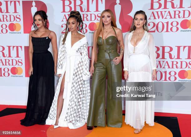 Jade Thirlwall, Leigh-Anne Pinnock, Jesy Nelson and Perrie Edwards of Little Mix attend The BRIT Awards 2018 held at The O2 Arena on February 21,...