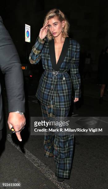 Hailey Rhode Baldwin is seen attending Warner Music Group afterparty at The Freemasons' Hall on February 21, 2018 in London, England.