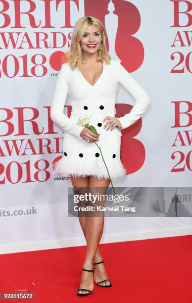 Holly Willoughby attends The BRIT Awards 2018 held at The O2 Arena on February 21, 2018 in London, England.