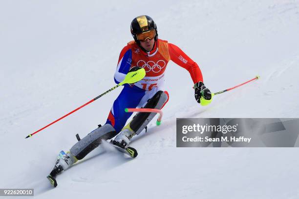 Victor Muffat-Jeandet of France competes during the Men's Slalom on day 13 of the PyeongChang 2018 Winter Olympic Games at Yongpyong Alpine Centre on...
