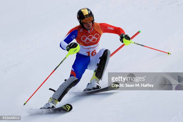 Victor Muffat-Jeandet of France competes during the Men's Slalom on day 13 of the PyeongChang 2018 Winter Olympic Games at Yongpyong Alpine Centre on...